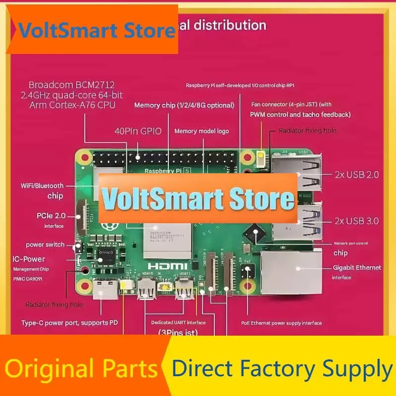 VoltSRaspberry Pi 5 2GB/4GB/8GB/16GB Development Board