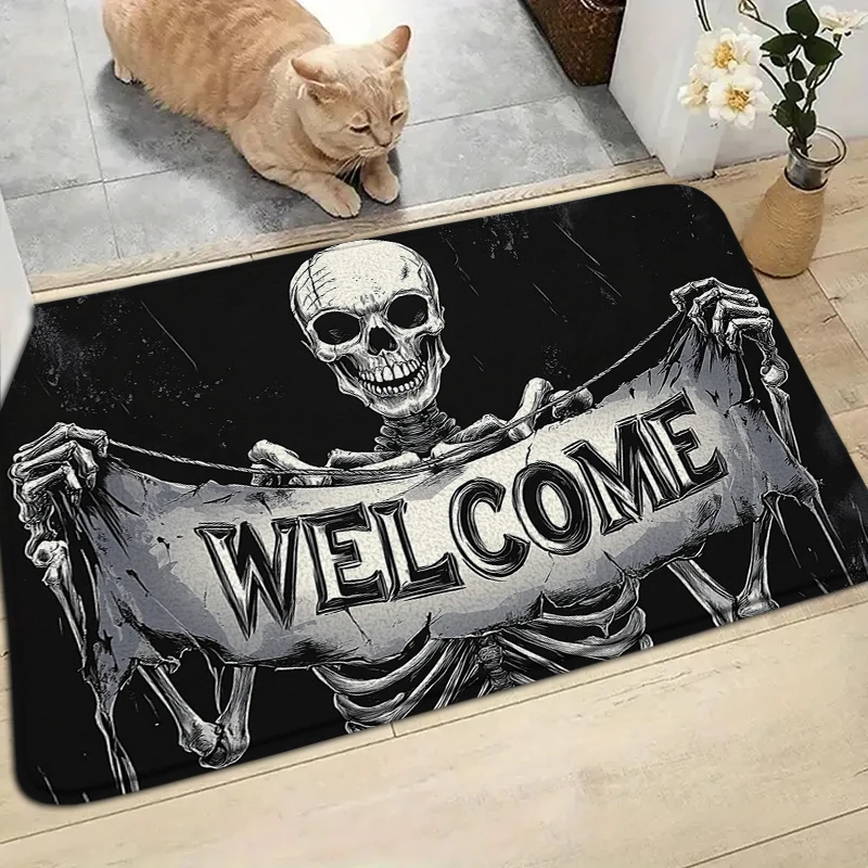 

Funny skeleton man Halloween Doormat Bath Mat Horrible skull Carpet Home Living Room Rug Bathroom Kitchen Anti-Slip Floor Mat