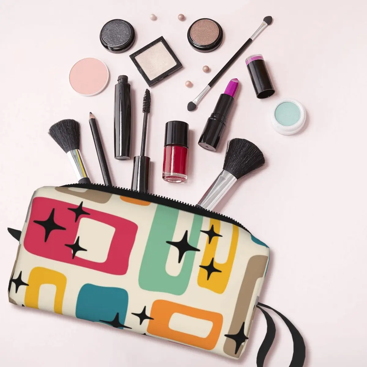 Retro Mitte des Jahrhunderts moderne abstrakte Atom Make-up Tasche Tasche Kosmetik tasche Reise Toiletten artikel kleine Make-up Beutel Aufbewahrung tasche für Frauen