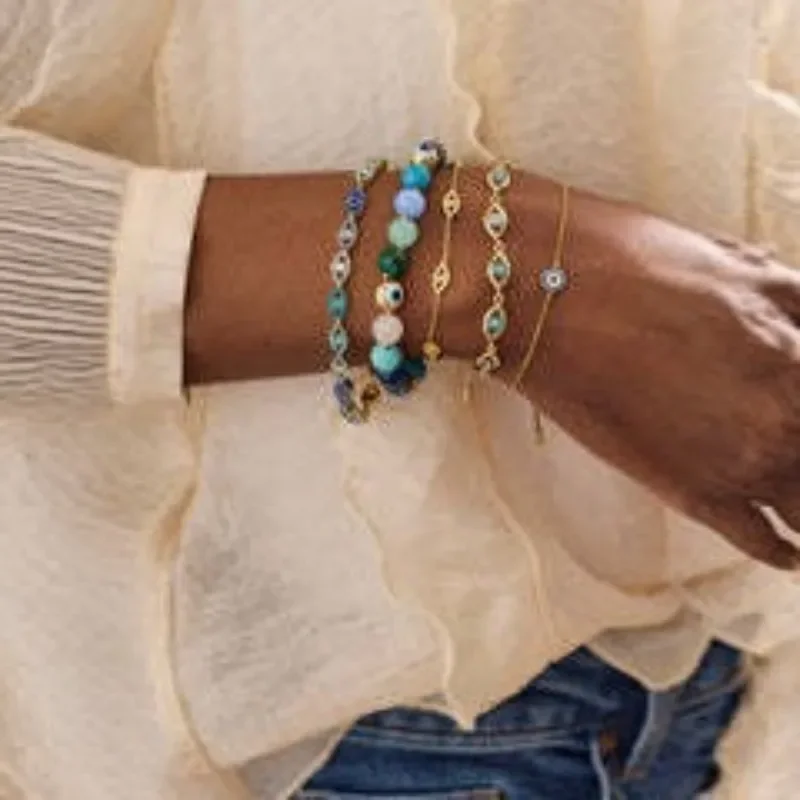 Evil Eye Semi-Precious Stretch Bracelet Blue Eye Handmade Bead Bracelet Stacking Eye Woven Bracelet for Women Personalized Gift