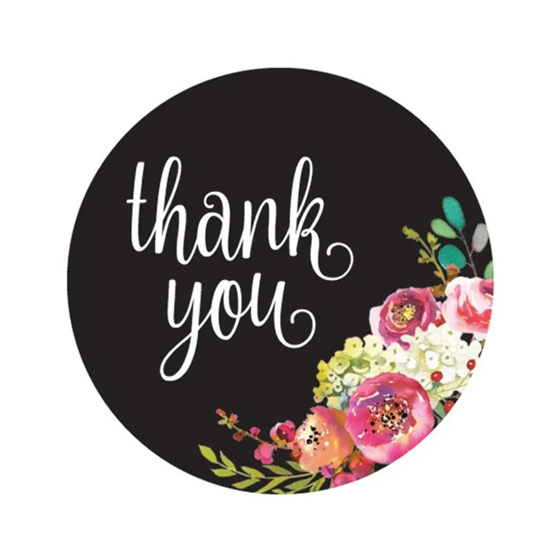 50-500pcs Colorful Flower Thank You Stickers White With Black Background Labels Sticker Scrapbooking For Journal Stationery