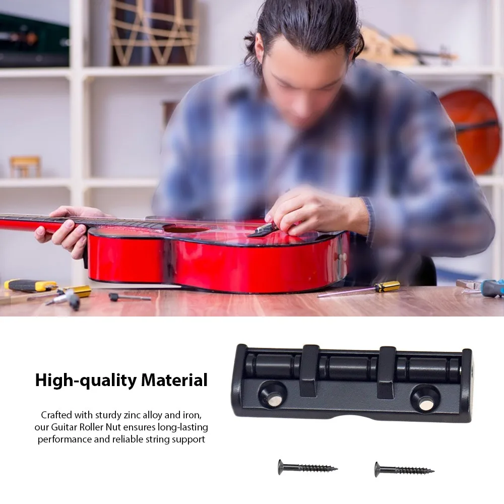 Premium 43mm Width Guitar Roller Nut Metal Black Color Electric Guitar Nut 3 Saddles Guitar Accessories Roller Nut For Guitar
