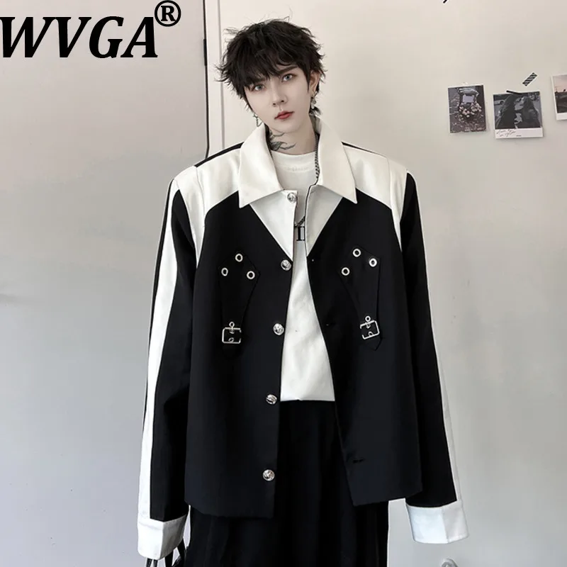 WVGA Spring Autumn New Men Tide Niche Contrast Color Trendy Turn-Down Collar Jacket Chic Casual Padded Shoulder Coats Ins W16022