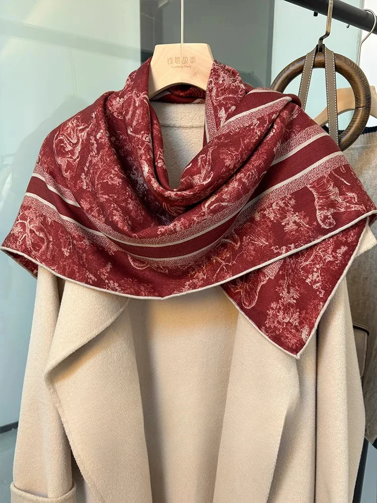 Luxury Designer Silk Wool Scarf Women Large Shawls Autumn Winter Red Square Bandanas Top Accessories Bag Neck Accessory A927