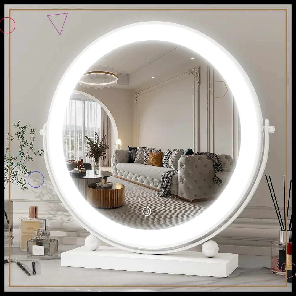 مرآة زينة LED مقاس 13 بوصة مع تحكم ذكي باللمس، 360 درجة ° دوران، مرآة مكياج بيضاء لغرفة النوم #1