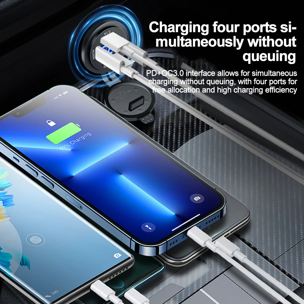 KEBIDUMEI Car Charger 3.1A USB Type-C Socket Waterproof 12V/24V Power Adapter PD30W QC3.0 Fast Charging Outlet Car Accessories