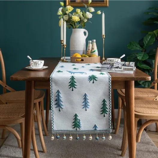 Christmas Table Runner Merry Christmas Decorations Yarn-dyed Jacquard Xmas Snowman Table Runner for Dining Home Table Decoration