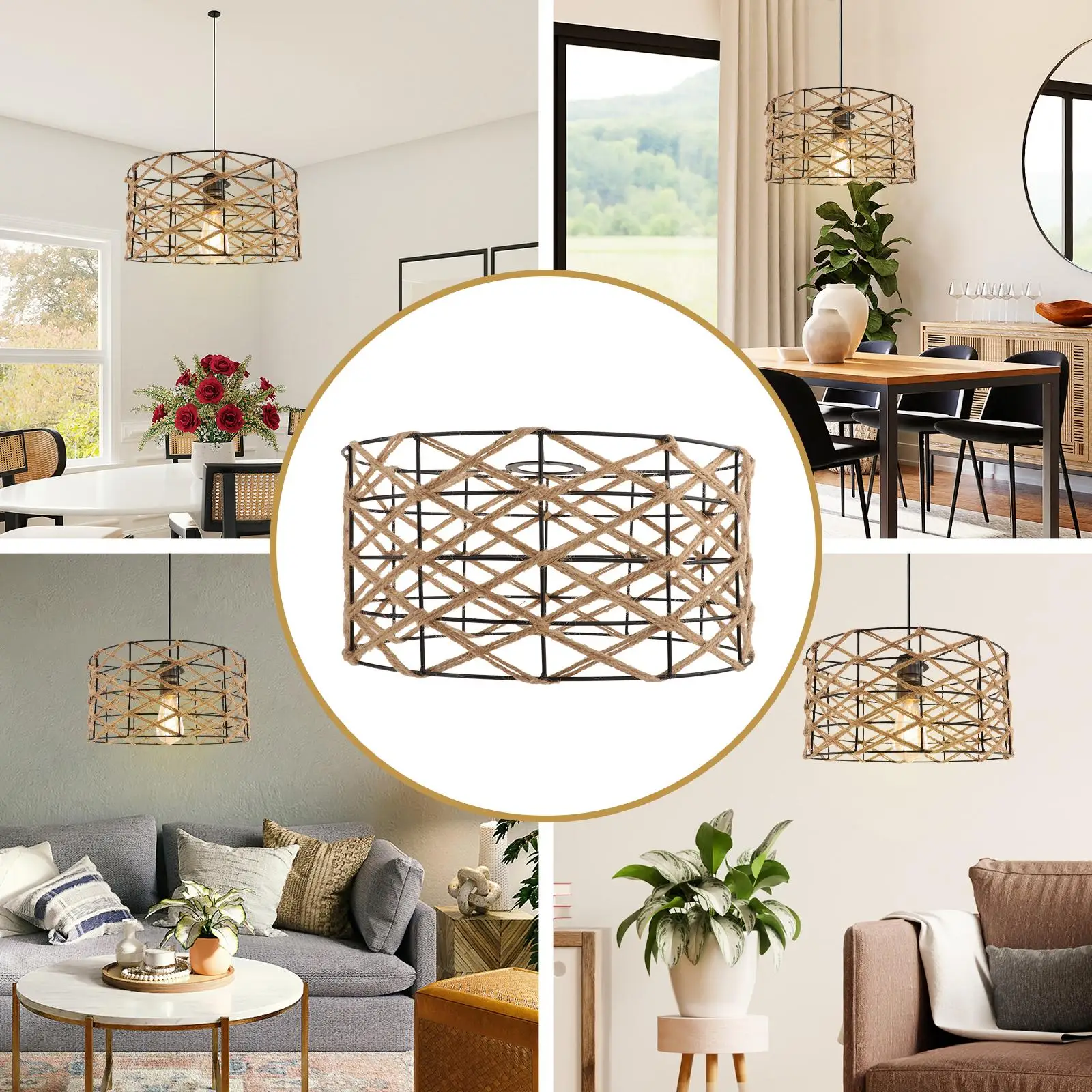 Woven Lampshade Lighting Fixtures Replacement Pendant Lamp Shade Ceiling Lantern Cover for Cafe Bedroom Hallway House Farmhouse