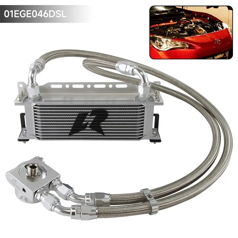 Oil Hose Bracket Kit AN10 Oil Cooler LR 19/13/16 Row 1.3M Thermostatic For Subaru BRZ Scion FR-S FA20 Toyota Silver