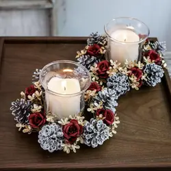 Pine Cones Roses Christmas Table Wreath Christmas Centerpieces For Tables Christmas Wreaths Sturdy Base Candle Wreaths Candle