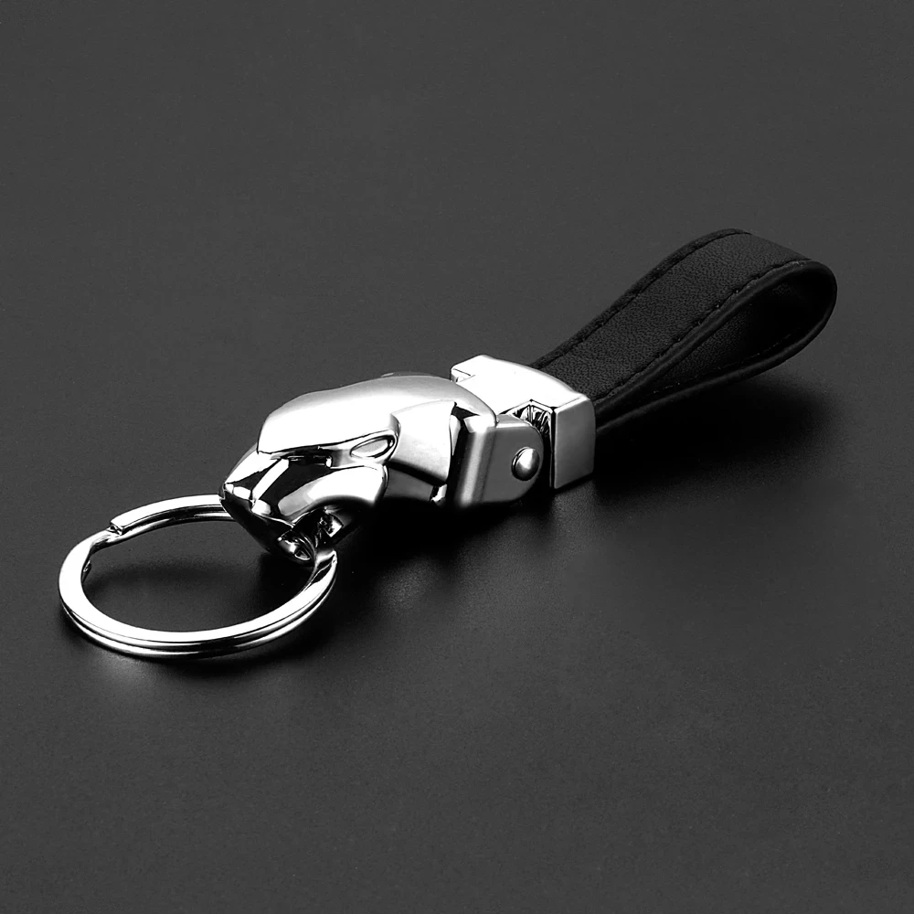 Car Luxury Leopard Head Genuine Leather Key Chain for Jaguar F-PACE XJ XE XF XJ F-TYPE E-PACE Key Rings Holder Keychains