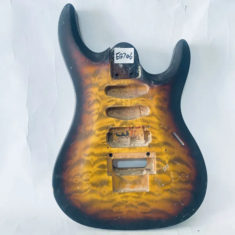 EB746 Yellow Quilted Maple Electric Guitar SSH Pickups Floyd Rose Guitar Body Unfinished for Replace and DIY