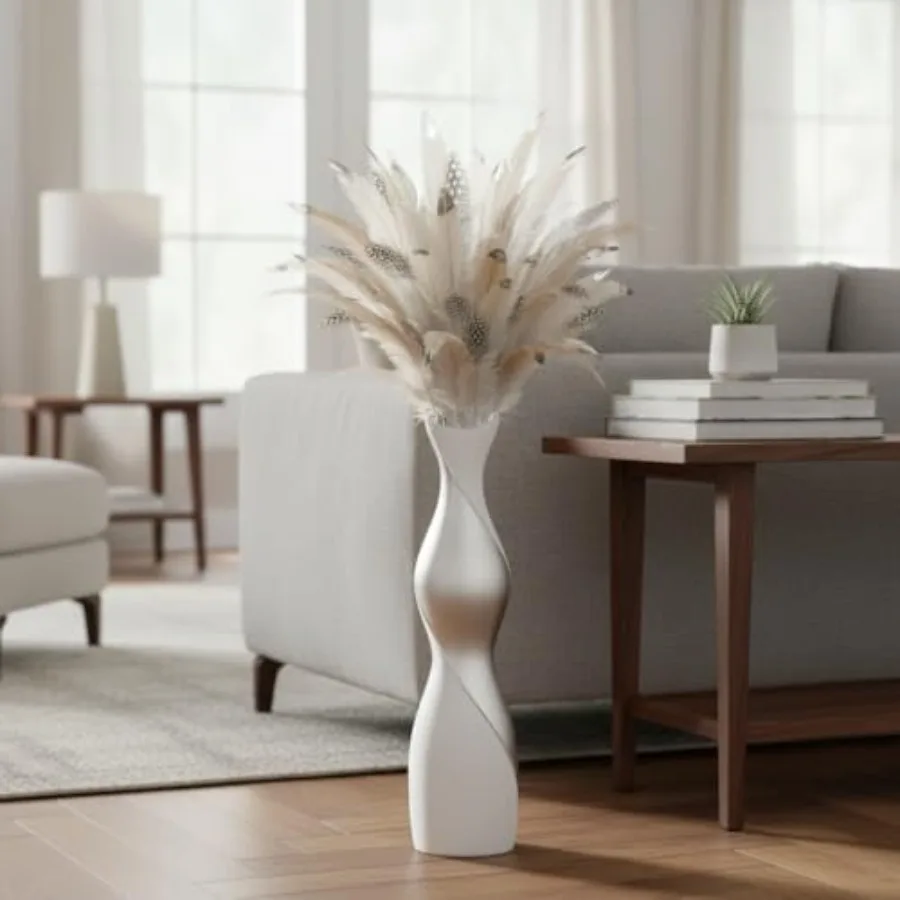 Modern Floor Vase for Living Room Bedroom Entryway Matte White Silver Resin 24 Tall Dual-Tone Decorative Vase for Pampas Grass view 4