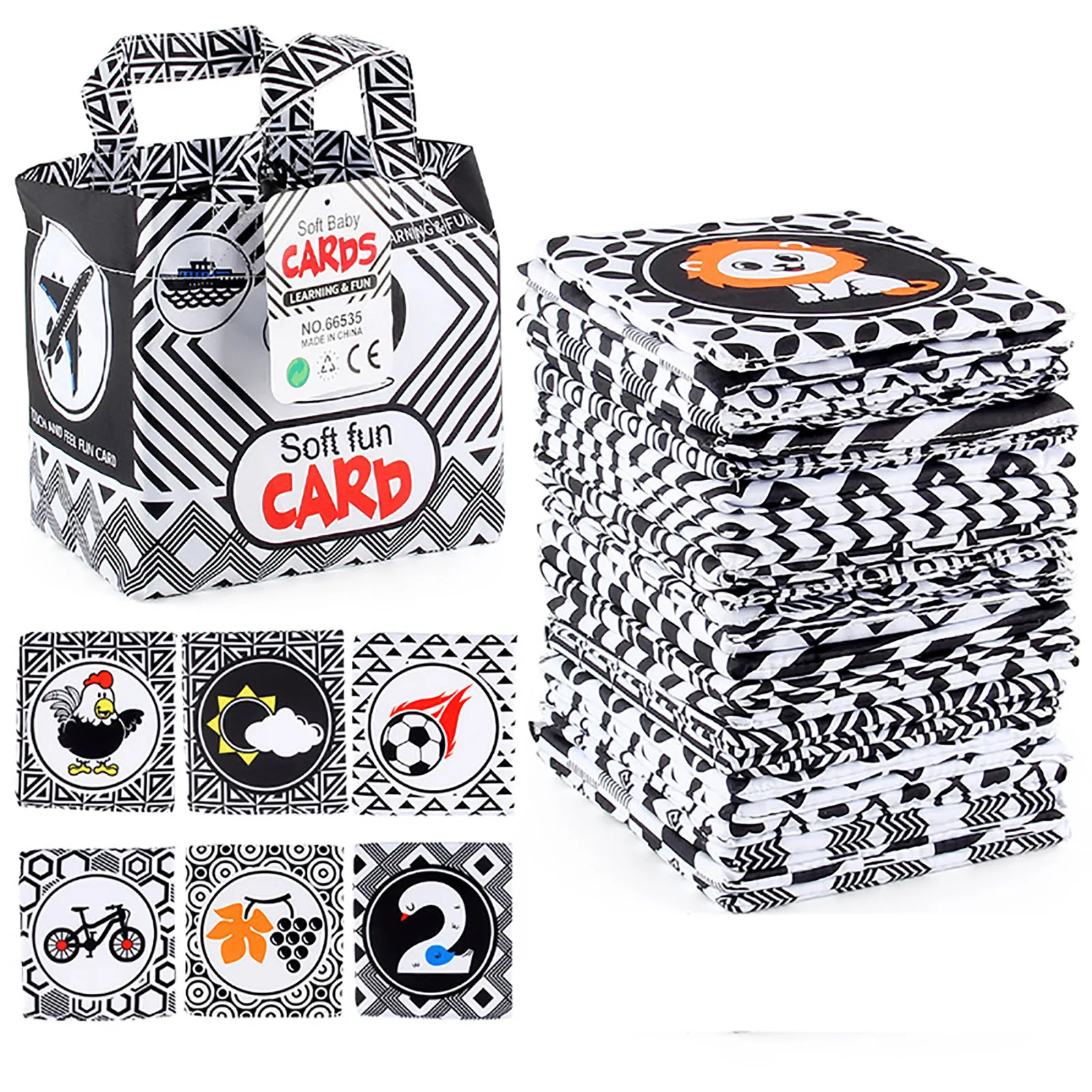 

Black White Color Cards with Bag Cognitive Card Cloth Book Montessori Early Educational Baby Visual Training Infant Newborn Gift