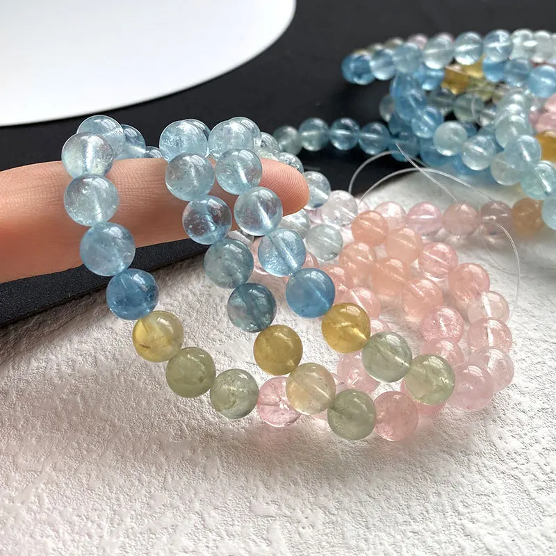 Natural Colorful Morganite Beryl Clear Round Beads Bracelet 8-8.5mm Women Men Stretch Jewelry Rainbow Blue Morganite AAAAAAA
