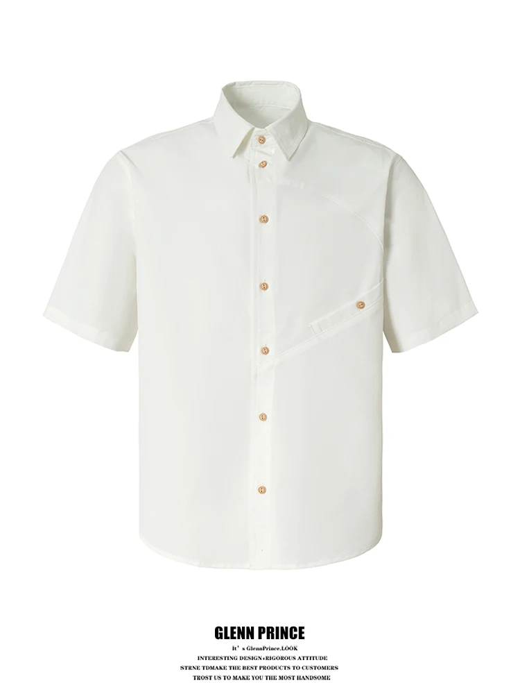 

GPstudio Men's White Short Sleeve Shirt Pocket Design Summer 2026 Trendy Commute Style Polyester Fiber Loose Fit Casual Shirt