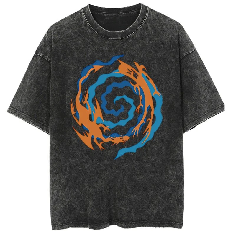 Summer Fit Japanese Anime Washed-out and Distressed Vintage Short-sleeved T-shirt Cotton Yu-Gi-Oh! Duel Monsters GameKing