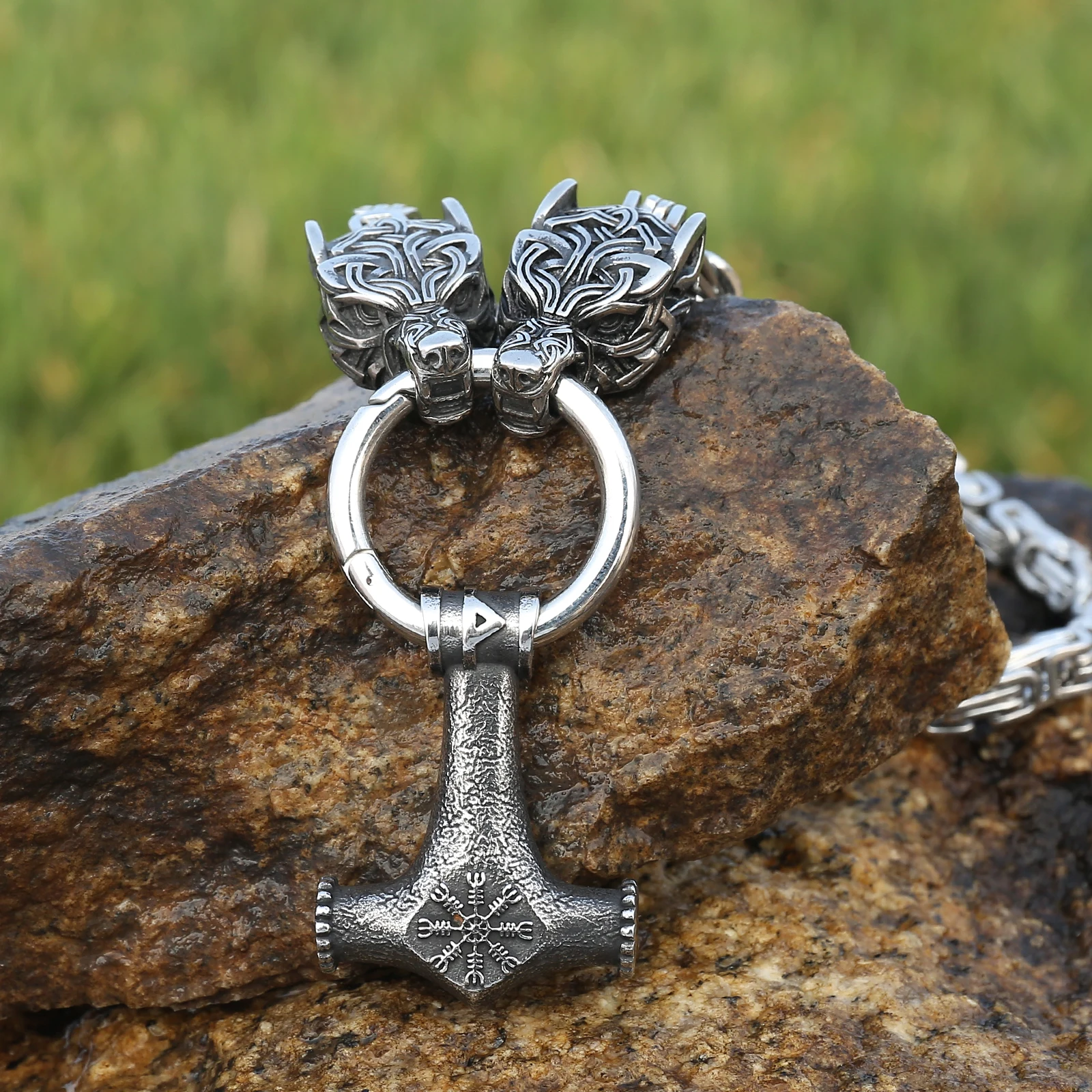 Stainless Steel Mjolnir Thor's Hammer Pendant King Chain