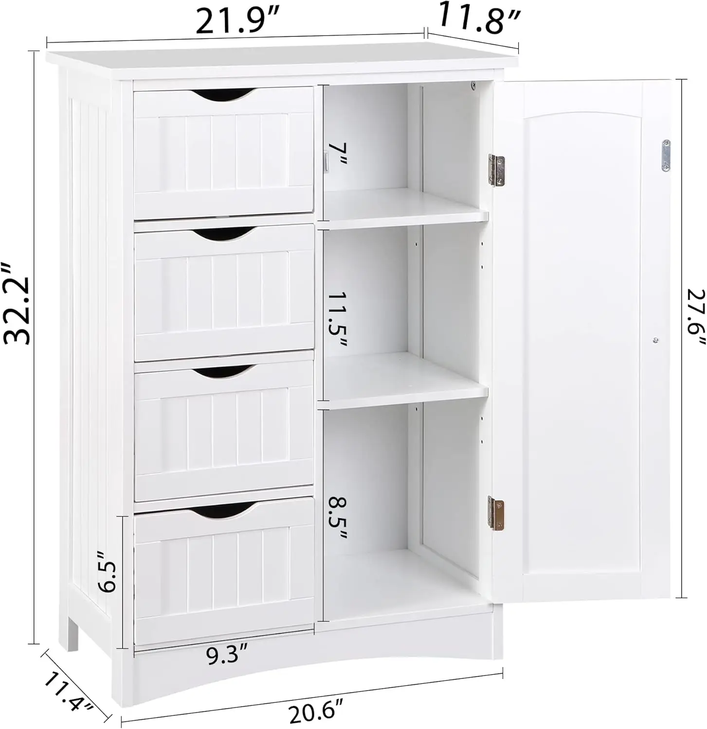 

Bathroom Storage Cabinet With 4 Drawers And 1 Cupboard, Entryway Home Decor Furniture Towels Storage Organizer Unit, White