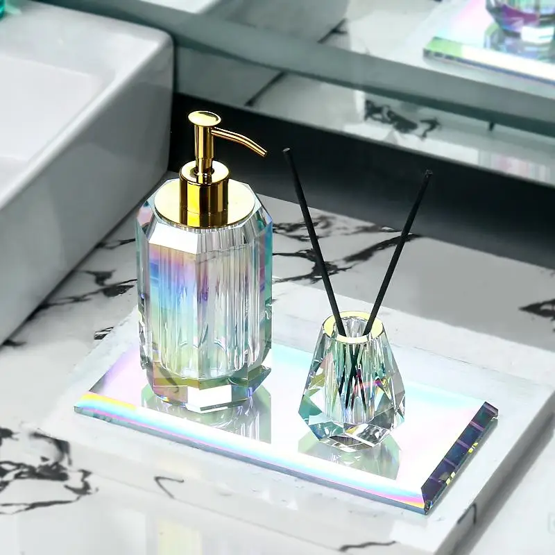 

Легкий роскошный красочный стеклянный набор аксессуаров для ванной комнаты, высококачественный держатель для зубных щеток, бутылки для ароматерапии, бутылка для лосьона, набор для ванной комнаты