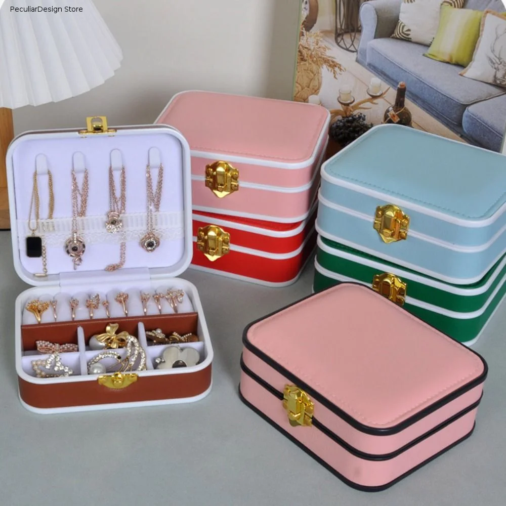 PU Leather Lockable Jewelry Box Lockable Double Layer Jewelry Storage Case Vintage Portable Double Layer Jewelry Box Gift