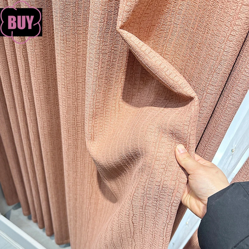 

Chenille Jacquard Thickened Orange Pink Soundproof Curtains for Living Room Bedroom French Window Balcony Customized Products