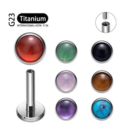 ASTM F136 G23 Titanium Circular Ear Lip Studs with Natural Stone Top Labret Tongue Nose Stud Earrings Body Piercing Jewelry