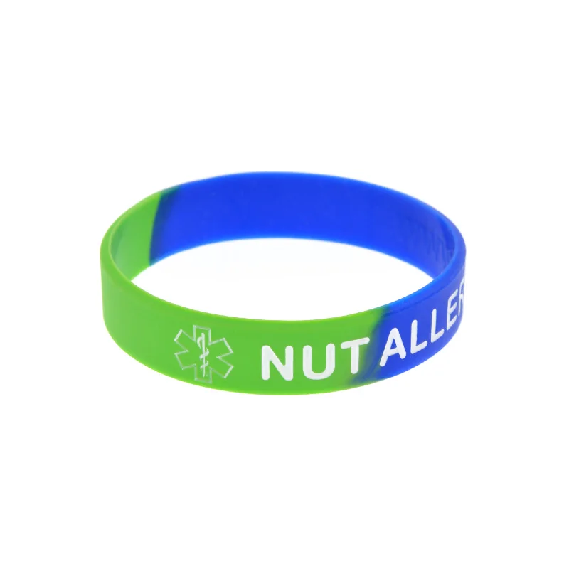 1 PC Nut Allergy Silicone Rubber Wristband Adult Size Subsection Color 2 Sizes