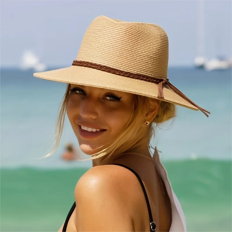 2025 New Straw Hat for Women Men UV Protection Natural Panama Hat Wide Brim Sun Hat Men Classic Fedora Beach Hat