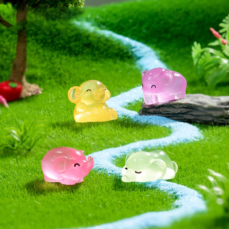 1PC Luminous Miniatures Elephant Doll Ornament Mini Moss Microlandscape Decoration Cute Animals DIY Accessories