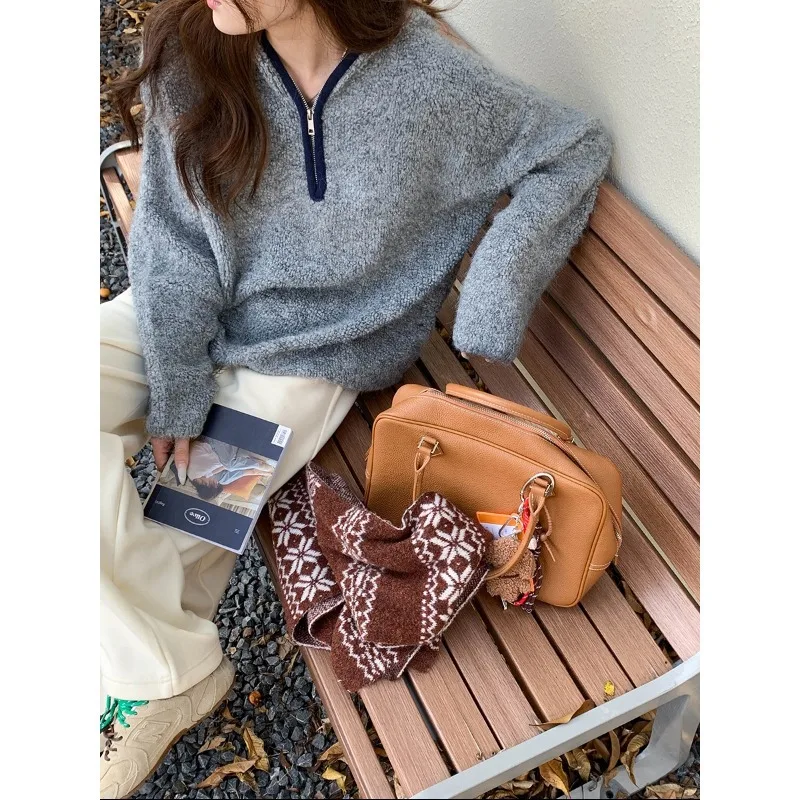 

Half-zip Imitation Shearling Knit Sweater