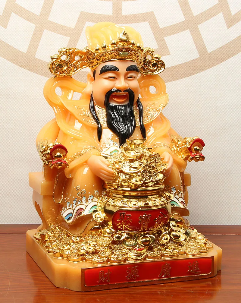 آسيا معبد العبادة عالية الجودة اليشم إله الثروة بوذا تمثال متجر الشركة المنزلية جلب حظًا سعيدا المال كاي شين تمثال التذهيب