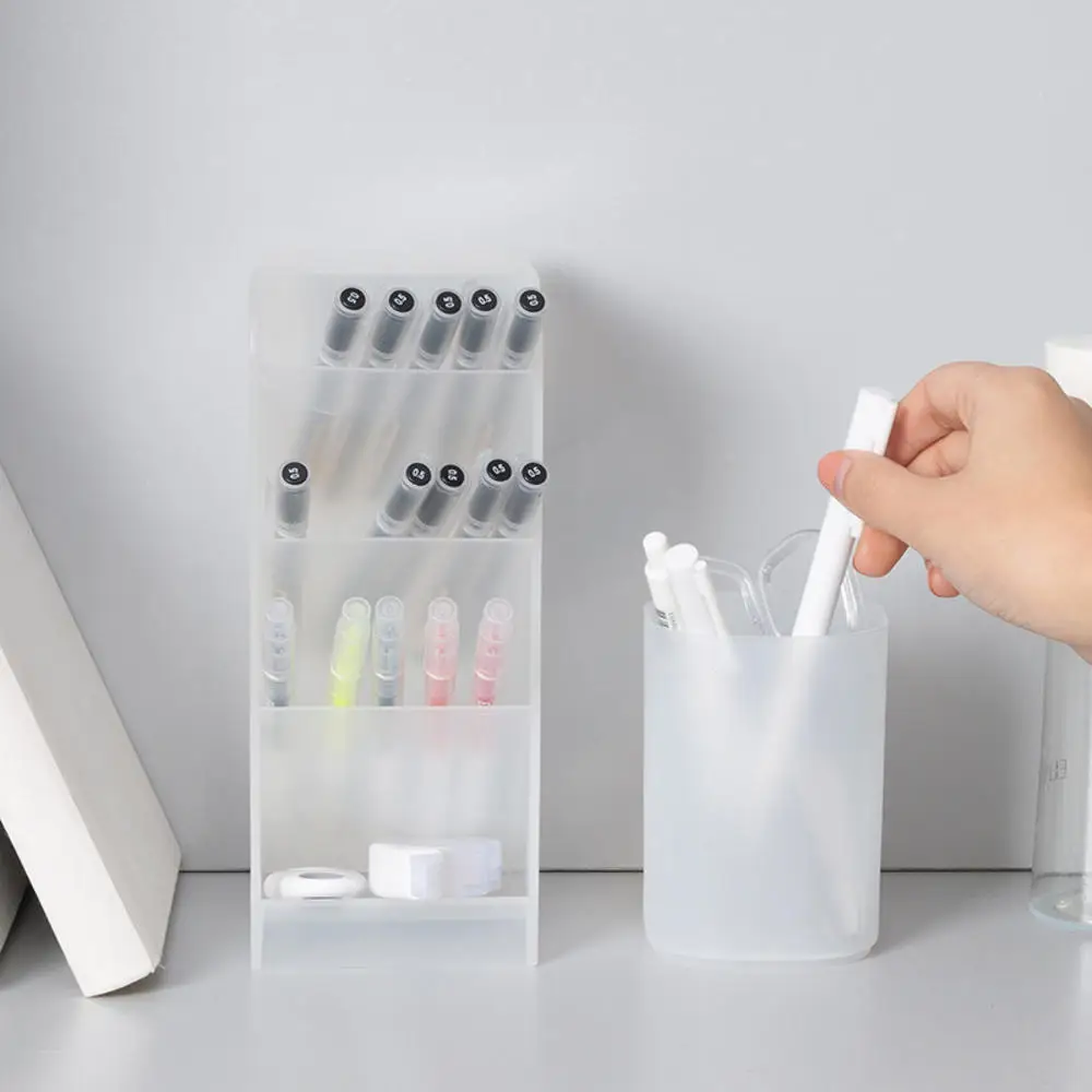 Transparent Desktop Pen Holder Scrub Simple Storage Box Multi-function Office Student Stationery Storage Tube