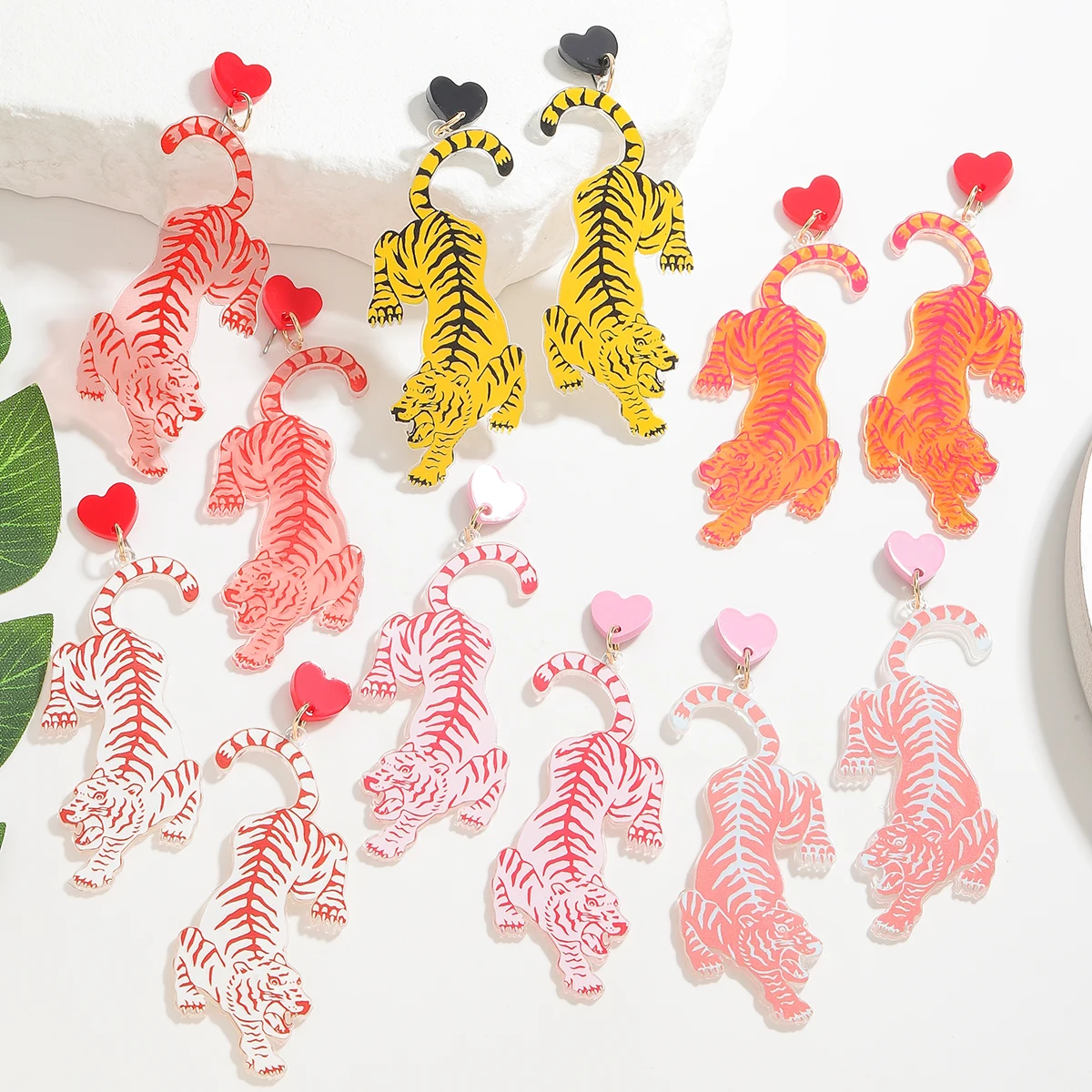 Creative Acrylic Tiger Dangle Earrings For Women Simple Adorable Animal Drop Earrings Statement Vacation Party Accessories