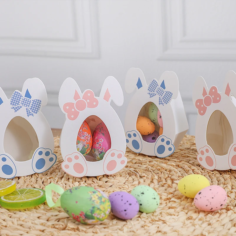 

10pcs Pink Blue Rabbit Ear Paper Candy Snack Boxes Happy Easter Biscuit Chocolate Packaging Case Birthday Easter Party Supplies