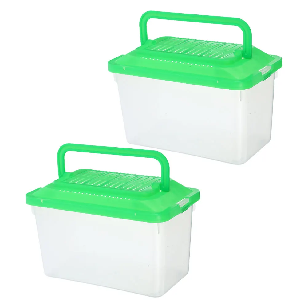 

2pcs Pet Transport Box Clear Aquarium Tank Mini Portable Fish Container Breeding Case Handheld Reptile Cage Travel Keeper