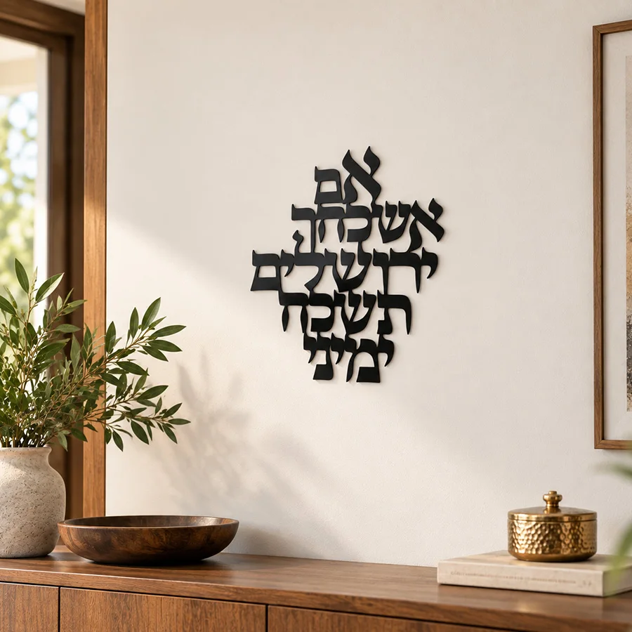 Hebrew Jerusalem Wall Art Psalm 137:5 Jewish Judaica Acrylic Wall Decor Self Adhesive Wall Sticker Gold Silver Black 20 30 40cm
