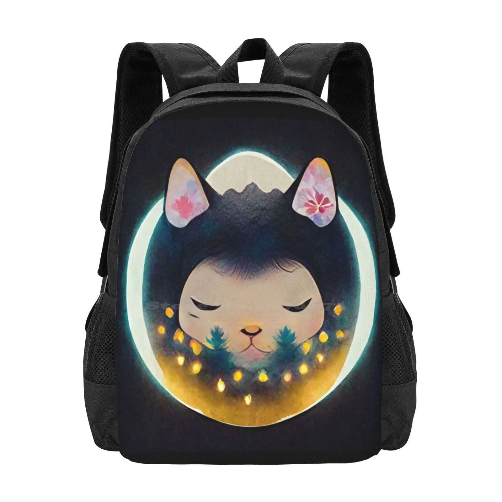 Kawaii Cat Bag Backpack For Men Women Girls Teenage Cat Animal Cartoon Manga Kawaii Cute Flower Japan Glow