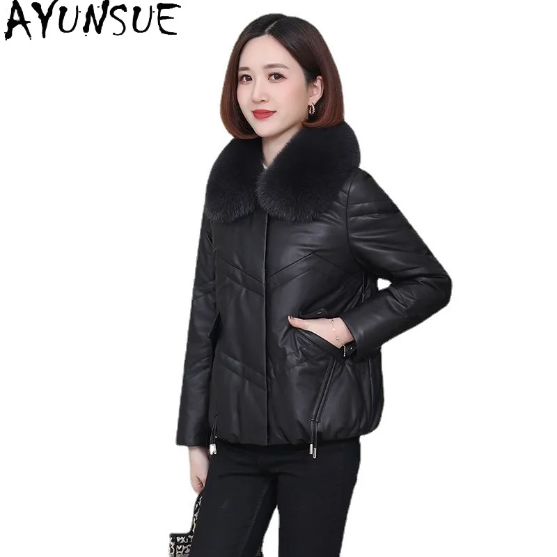 AYUNSUE peau de mouton en cuir véritable doudoune femmes 2025 vêtements d'hiver chaud col de fourrure de renard nouveau Style vers le bas manteaux Jaqueta Couro