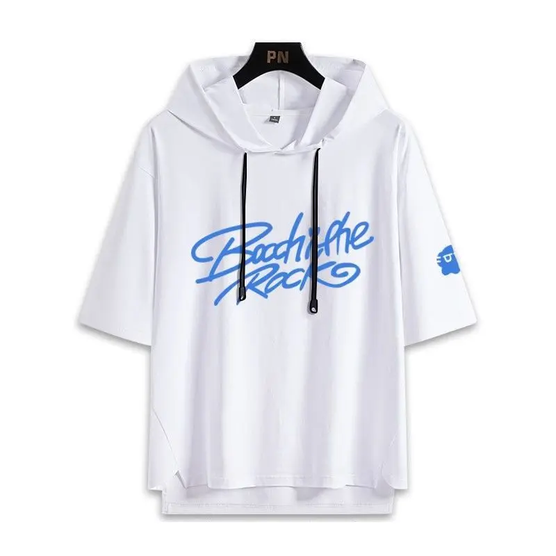 أنيمي بوتشي ذا روك! يامادا ريو تي شيرت بقلنسوة مطبوع عليه حروف صيفية بأكمام قصيرة تي شيرت للرجال والنساء ملابس كاجوال