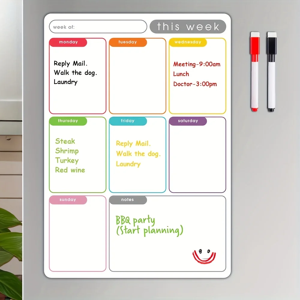 A4 Magnetic Weekly Planner, Erase Fridge Calendar Whiteboard Organizing Daily Tasks, Meal Planning or Business Meetings in Offic