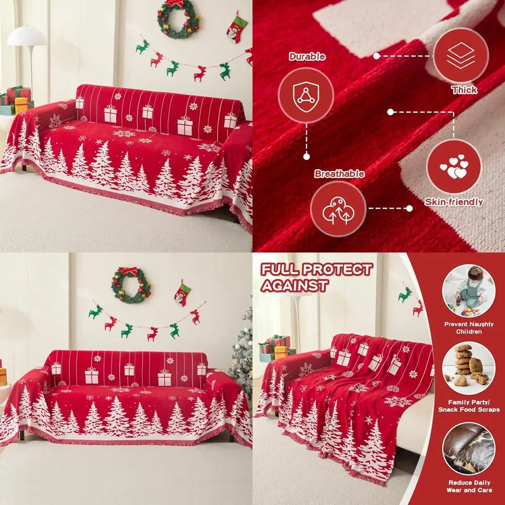 

Pet-Friendly Chenille Sectional Sofa Cover, Red Cedar Decorative Couch Cover, Washable, 71x118