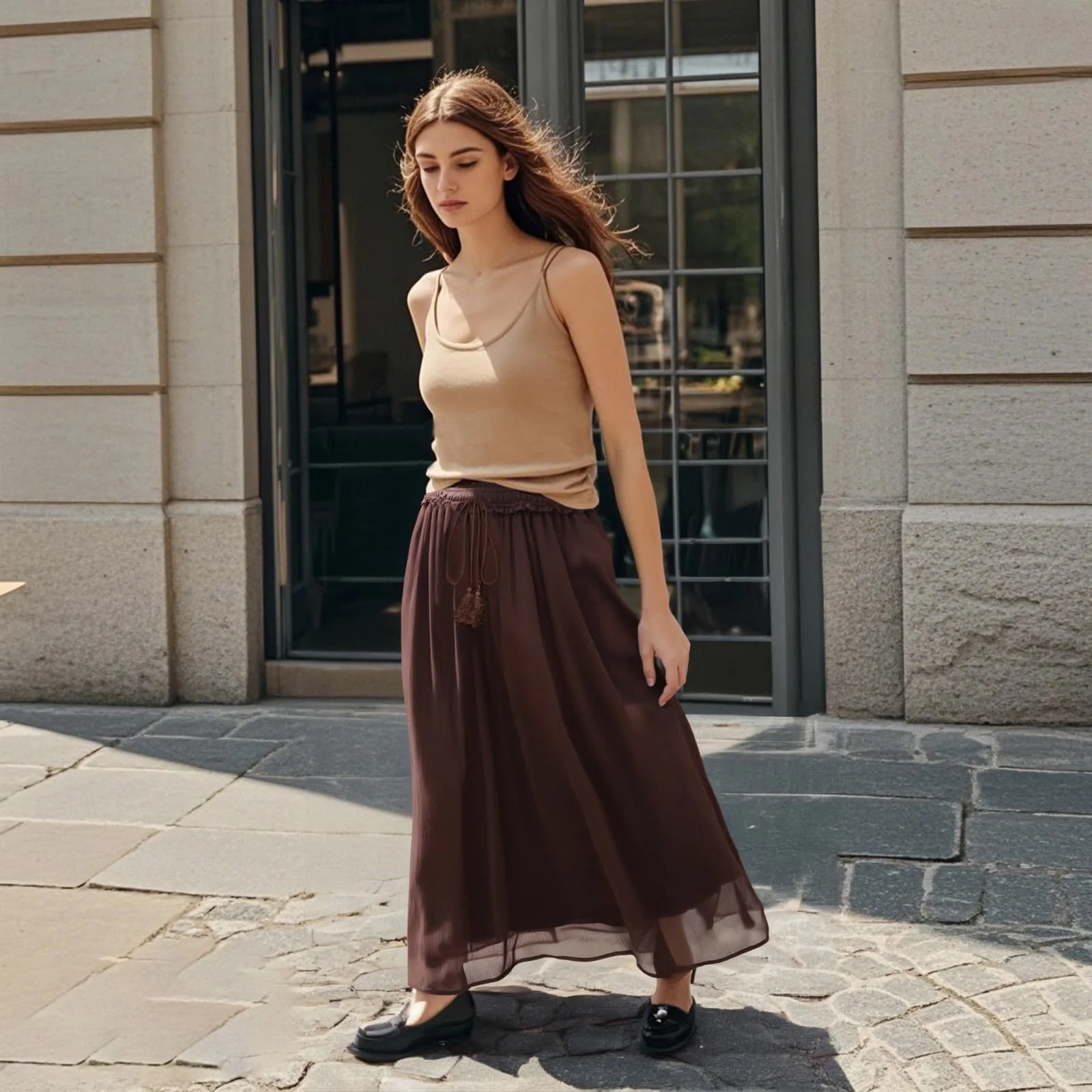

Summer New Product Fashionable and Versatile Elastic Waist High Waist A-line Skirt Temperament Midi Half length Skirt
