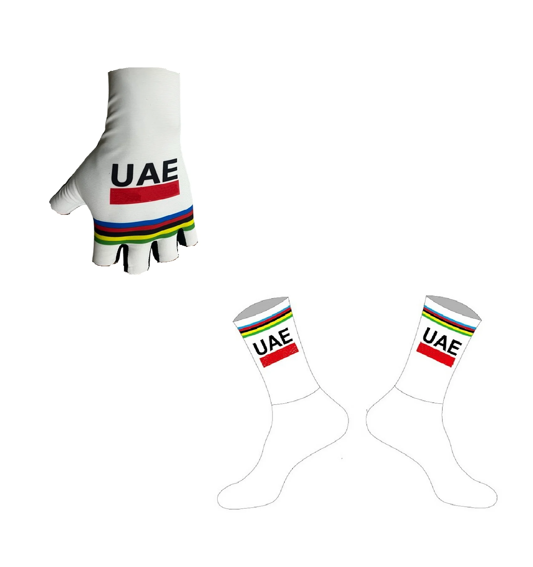 2024  UAE Team WORLD CHAMPION One Pair Half Finger Cycling Gloves + ONE PAIR CYCLING SOCKS