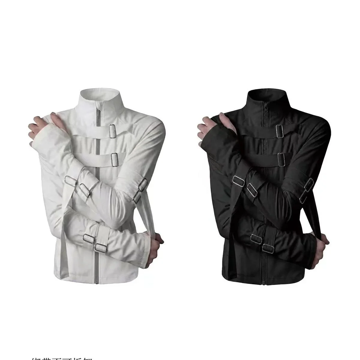 Y2K Subculture Sun Protection Jacket Unisex Summer Stand Collar Bondage Strap Visual Design Casual Coat For Women Men