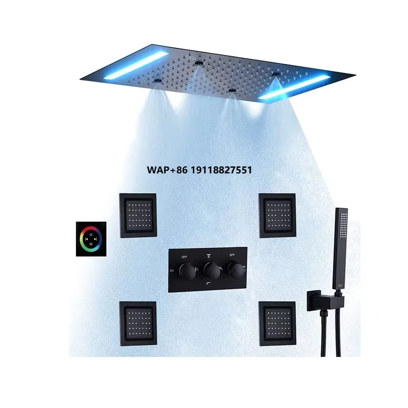 

High Rank Luxury14 X 20" Ceiling Rain/Spray/Mixed Atomizing Matte Black Rainfall Shower Set With LED Panel