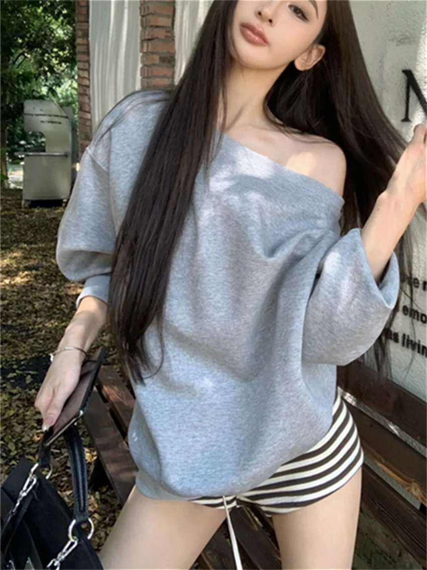 كنزات رياضية صلبة عالية كيتي للنساء ، أنيقة فضفاضة ، قطن ، شورت ضيق بخطوط ، سيدة مكتب ، كاجوال جديد ، رأ ، خريف ،