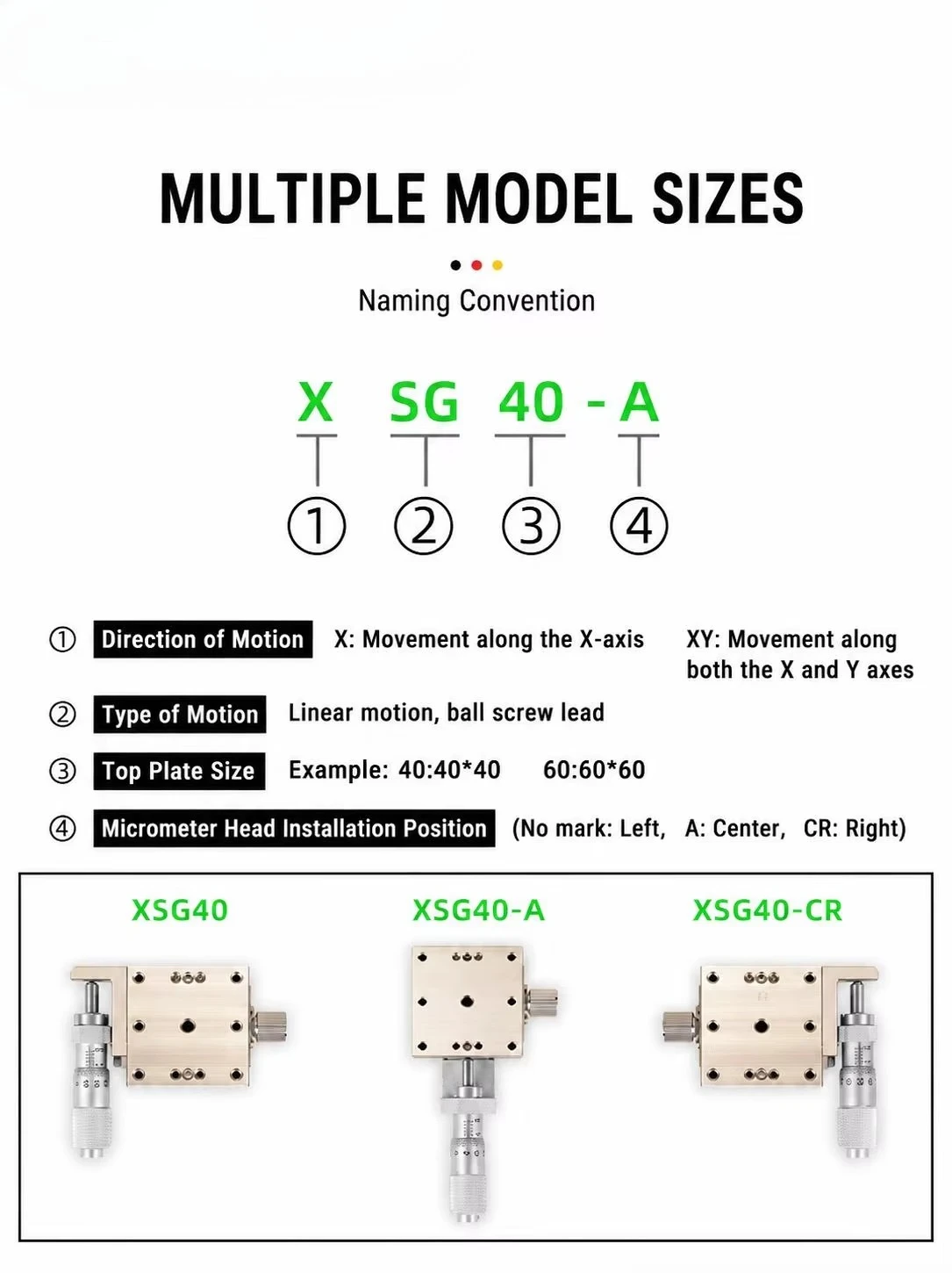 XY Axis XYSG 40/60/80/100 mm A/CR SS Stainless Steel Sliding Table Stage Displacement Platform Manual Fine-tuning Linear Optical