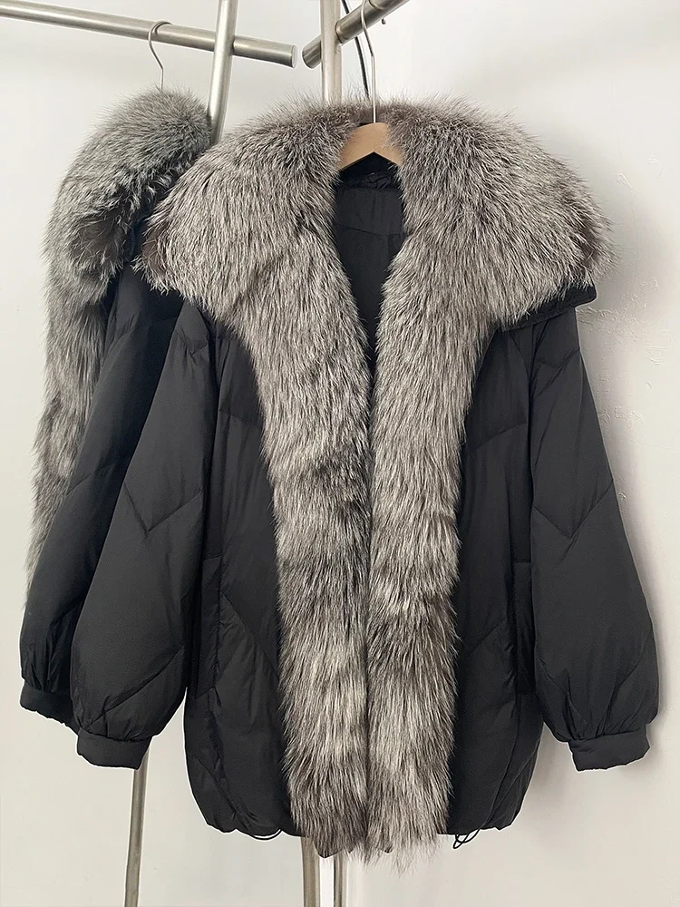 Women 2025 Loose Big Real Fox Fur Goose Down Coat New Autumn Winter Thickened Warm Clothes Female Natural Fur Puffer Jacket