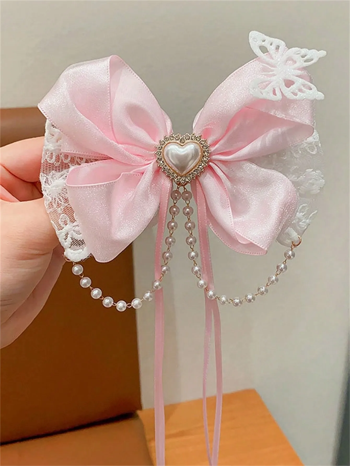 1 Women\'s spring new bow hair clip Love Jewel Sweet hair accessory Fringe streamer Back hair clip hair accessory